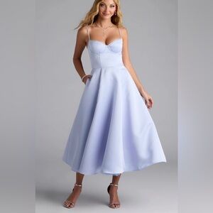 Windsor Georgie Sweetheart A-Line Satin Blue Midi Dress